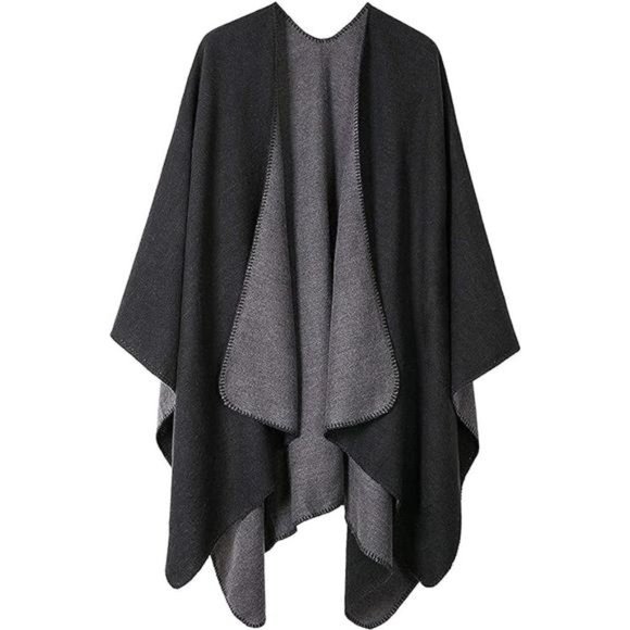Women's Shawls Wraps Winter Open Front Poncho Cape Oversized Cardigan Sweater - Picture 5 of 5